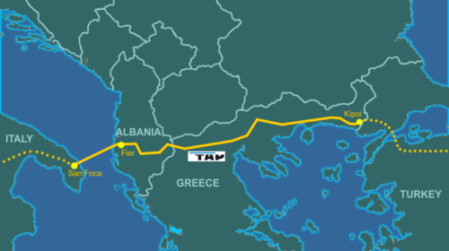 Planned route of Trans-Adriatic Pipeline, as part of the Southern Gas Corridor